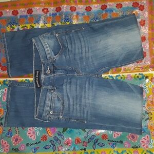 Express Barely Boot Mid-Rise Bootcut Jeans Classic Vintage Denim Fade Wash